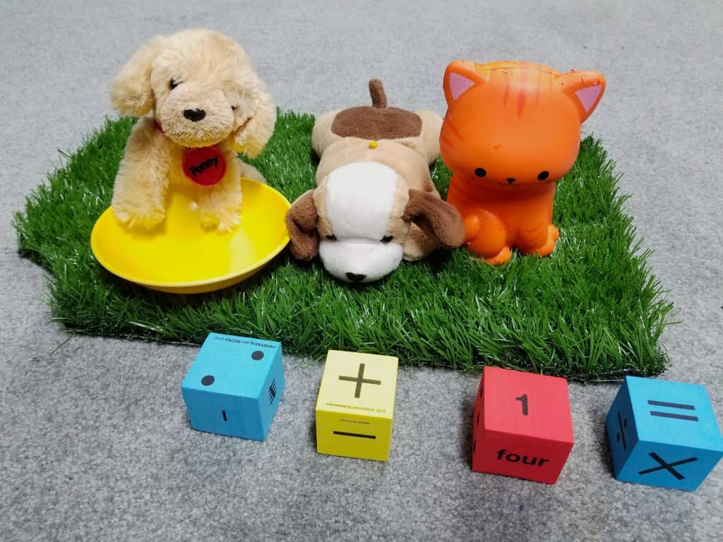 plush dogs and cat math learning center