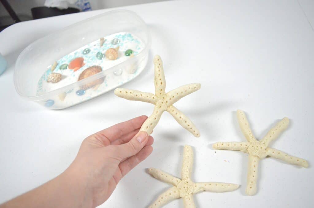 3 salt dough starfish beach sensory bin