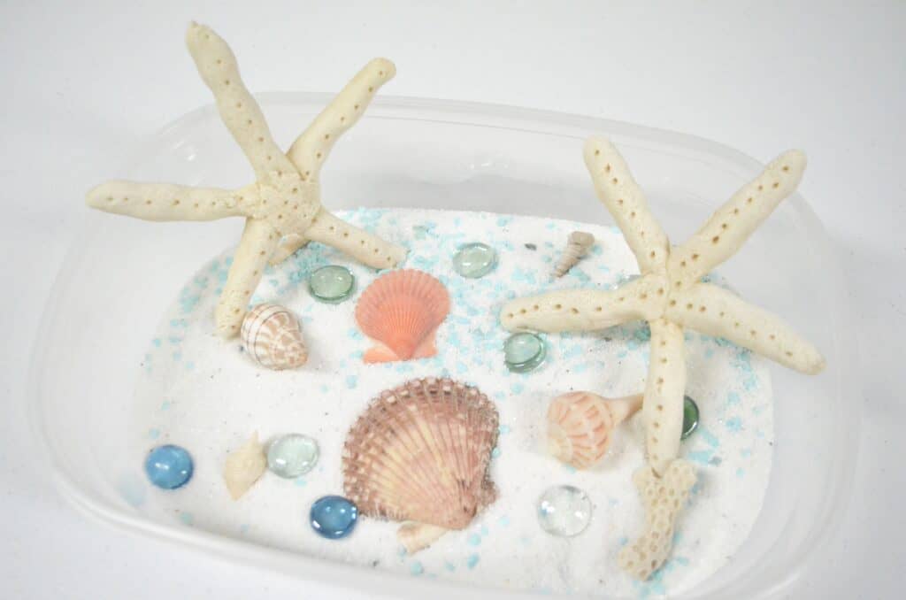 beach sensory bin salt dough starfish