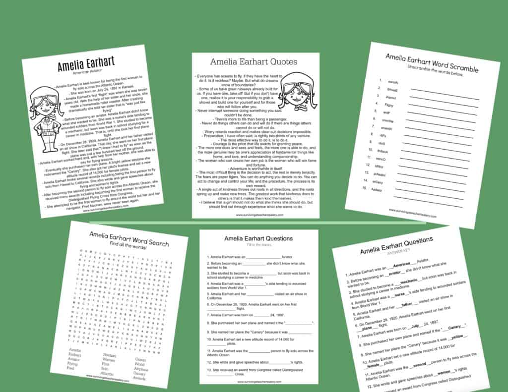 Amelia Earhart worksheets