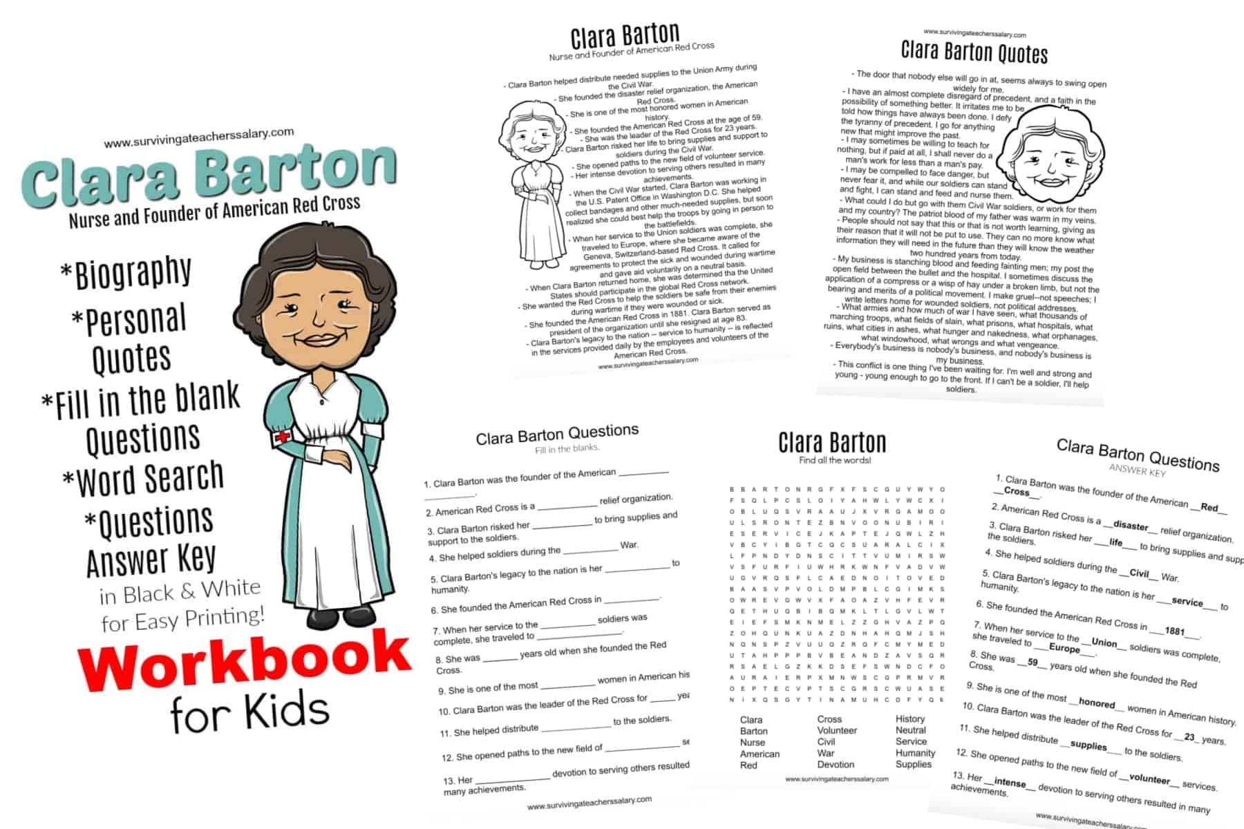 all about clara barton printable worksheets activities for kids