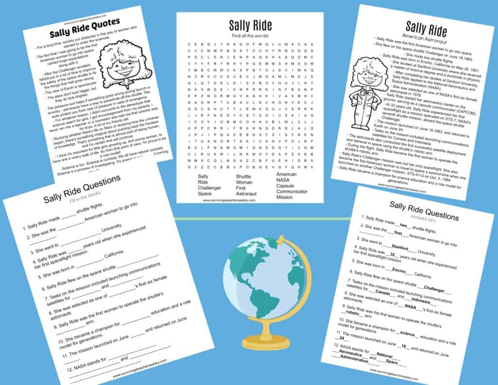 Sally Ride astronaut worksheets