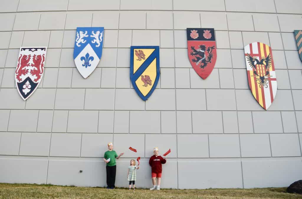 kids in front of castle