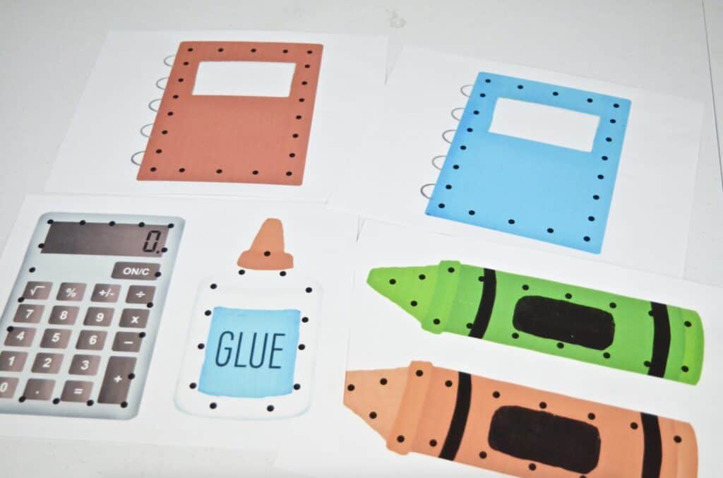 preschool school supply lacing cards