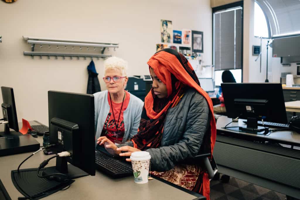 two women on computer