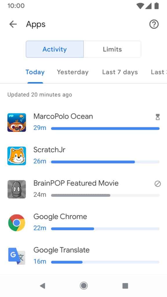 Google Family Link app screenshot