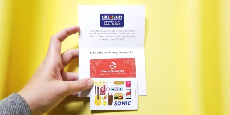 sonic donors choose gift cards