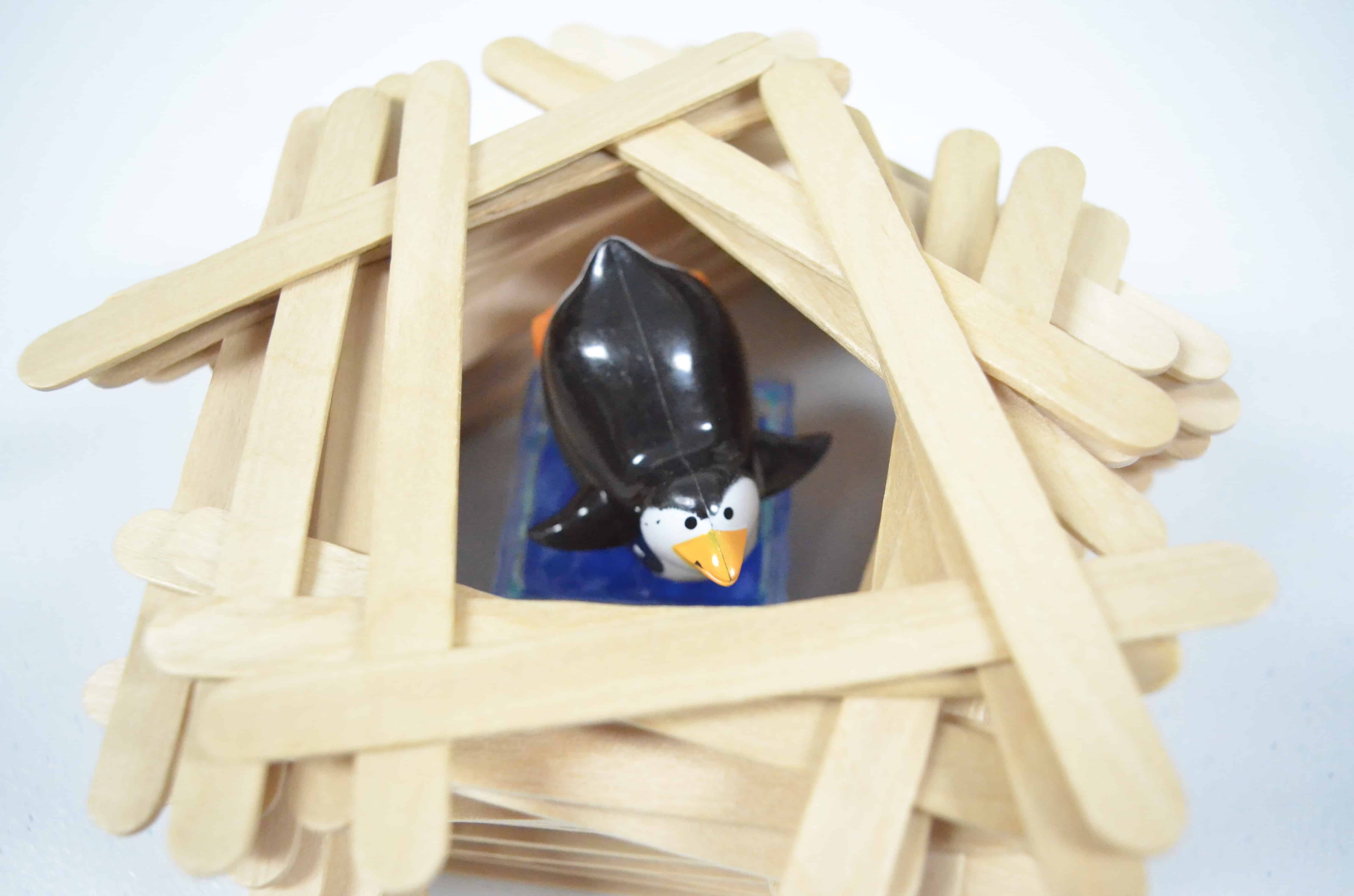 penguin in craft stick fort