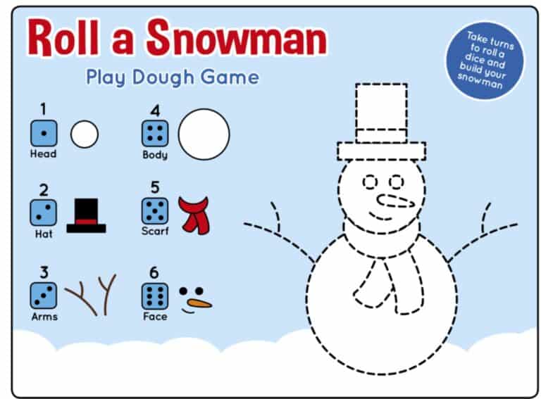 Winter Roll a Snowman Printable Play Dough Mat Game