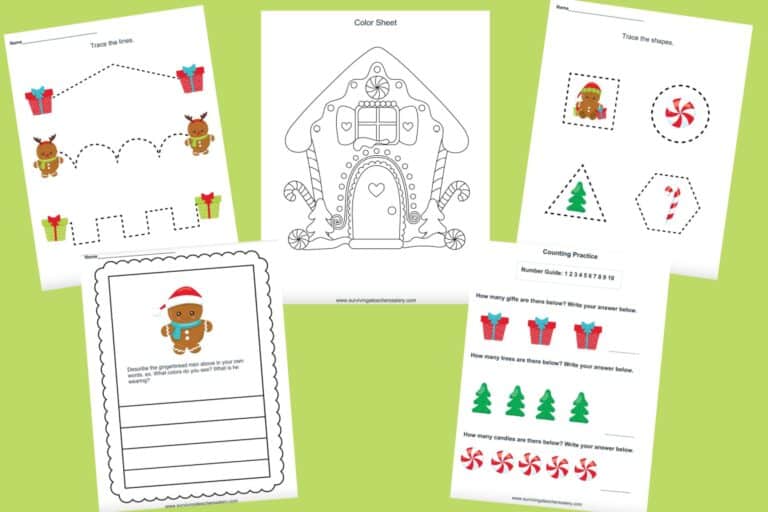 FREE Gingerbread Printable Preschool Worksheet Set