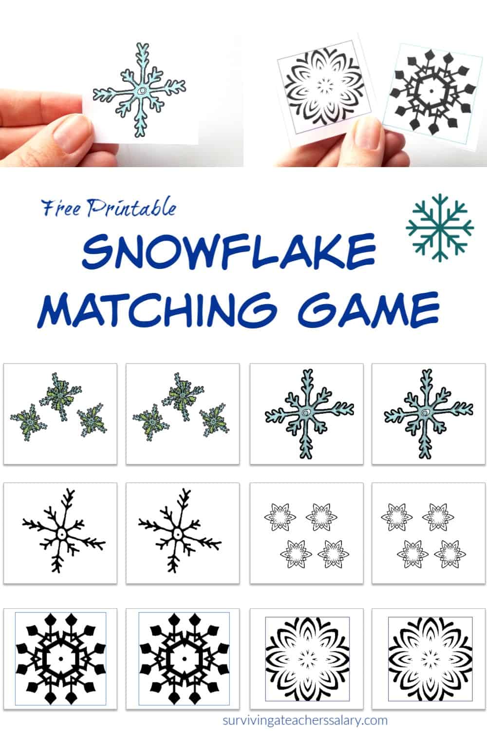 printable snowflake matching game for kids