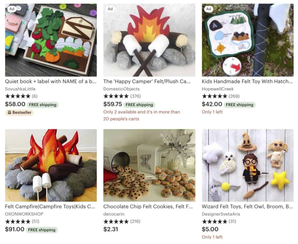 handmade felt toys on etsy