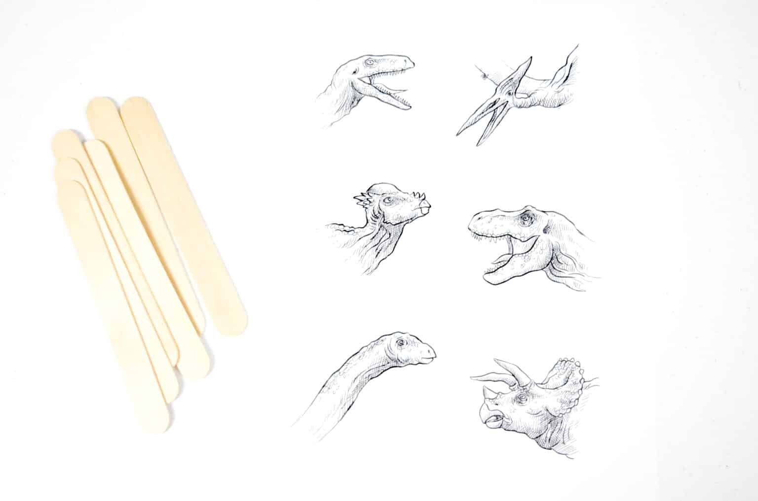 Printable Dinosaur Craft Stick Puppets Pretend Play Activity for Kids