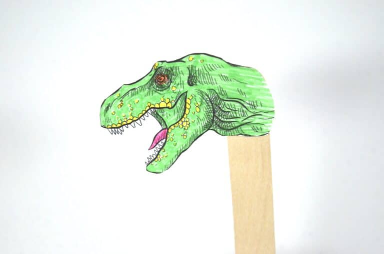 Printable Dinosaur Craft Stick Puppets Pretend Play Activity for Kids