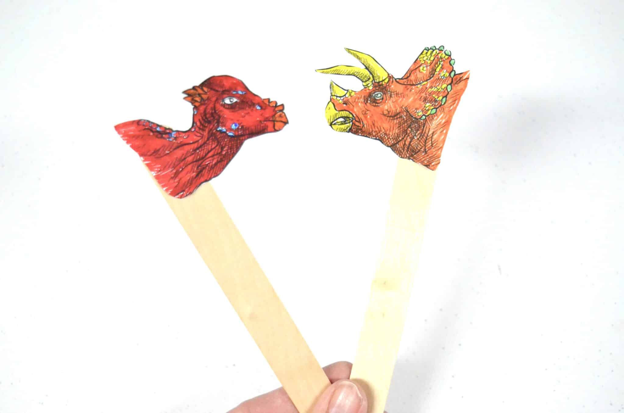 Printable Dinosaur Craft Stick Puppets Pretend Play Activity for Kids