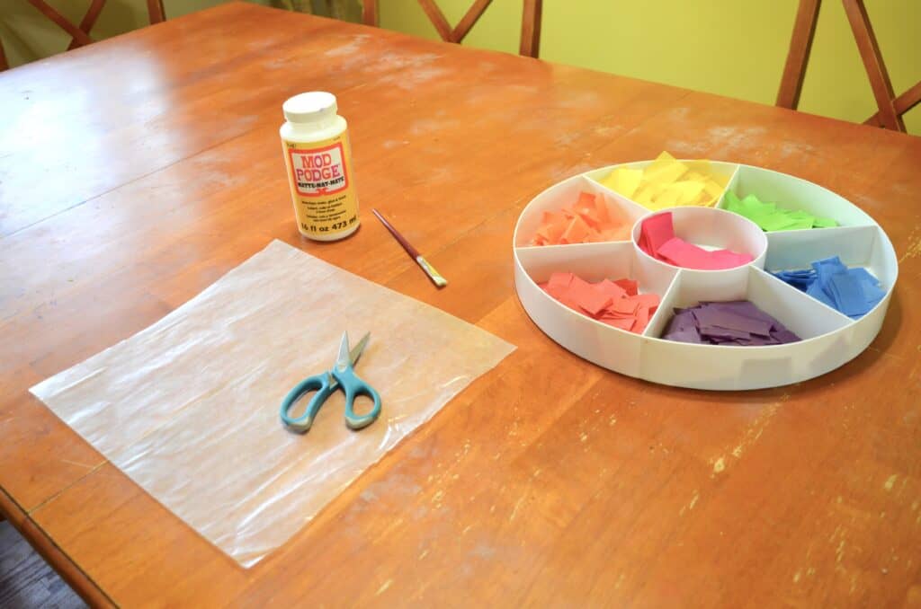 wax paper tissue paper craft on table