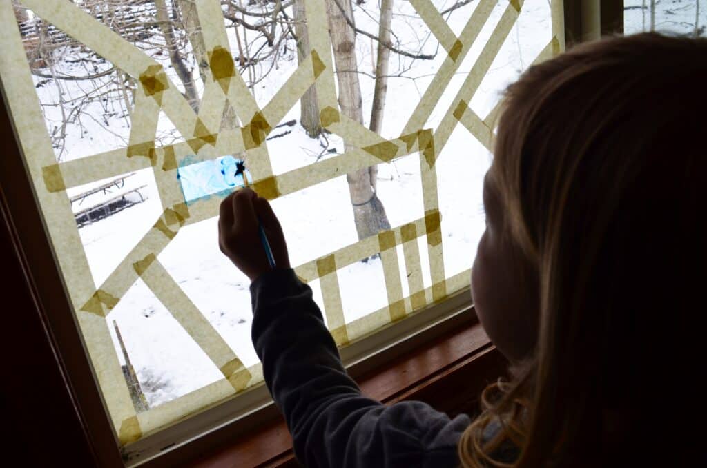 girl painting stained glass window art