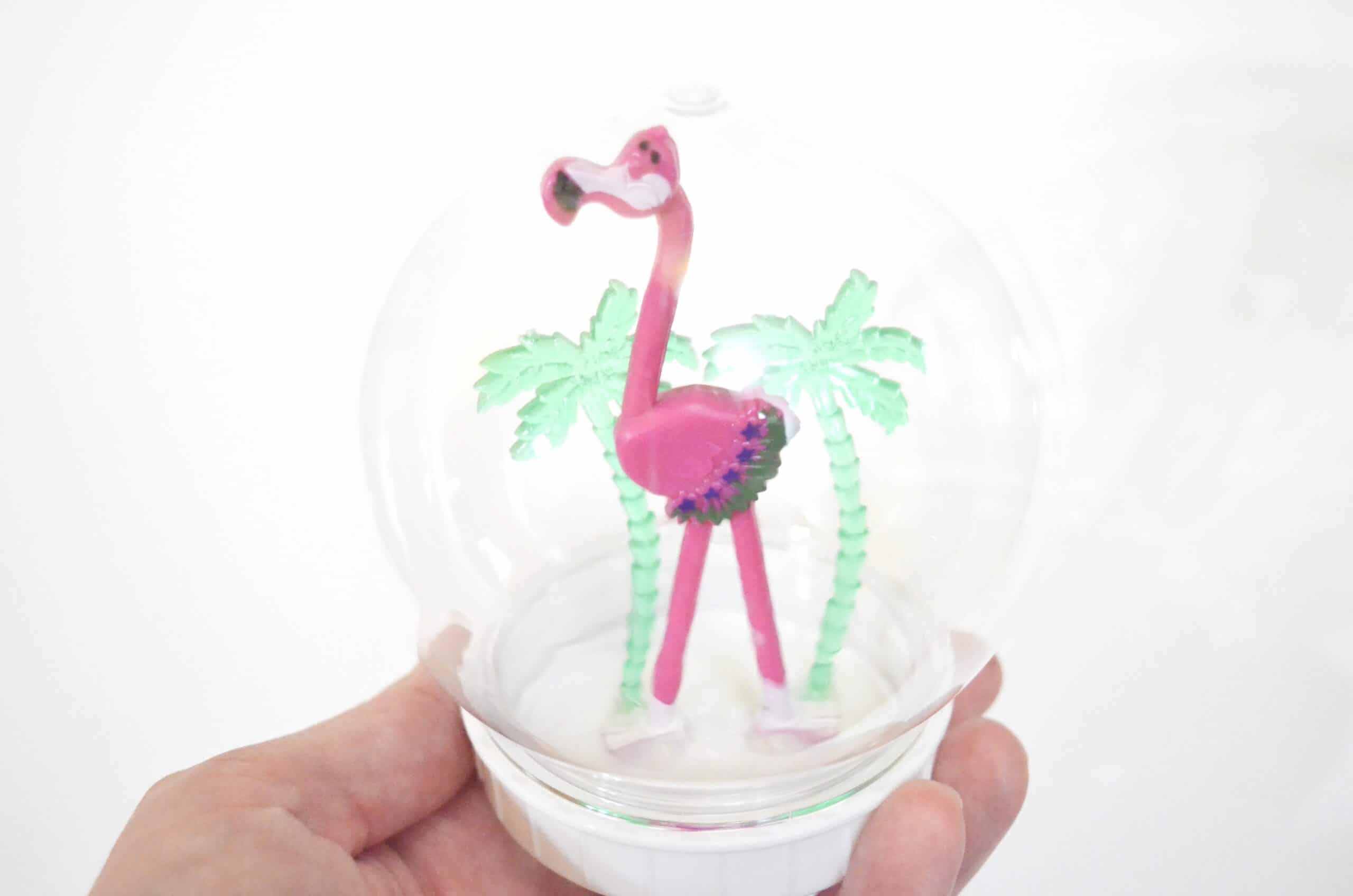 tropical flamingo snow globe