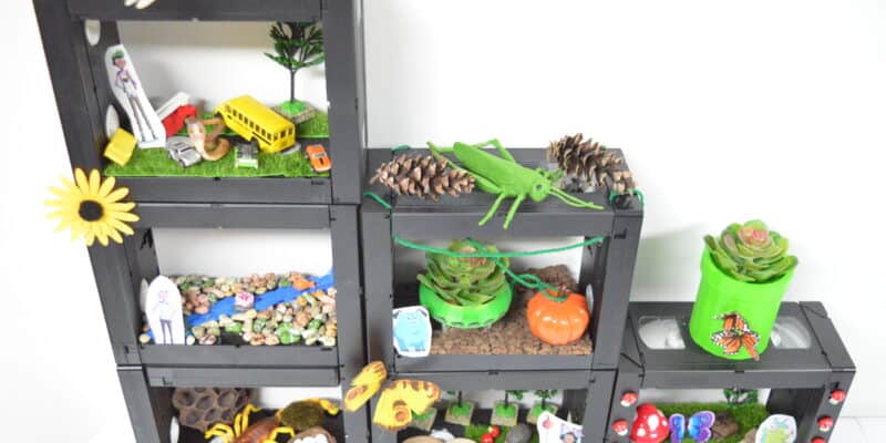 DIY VHS diorama play set shelf system