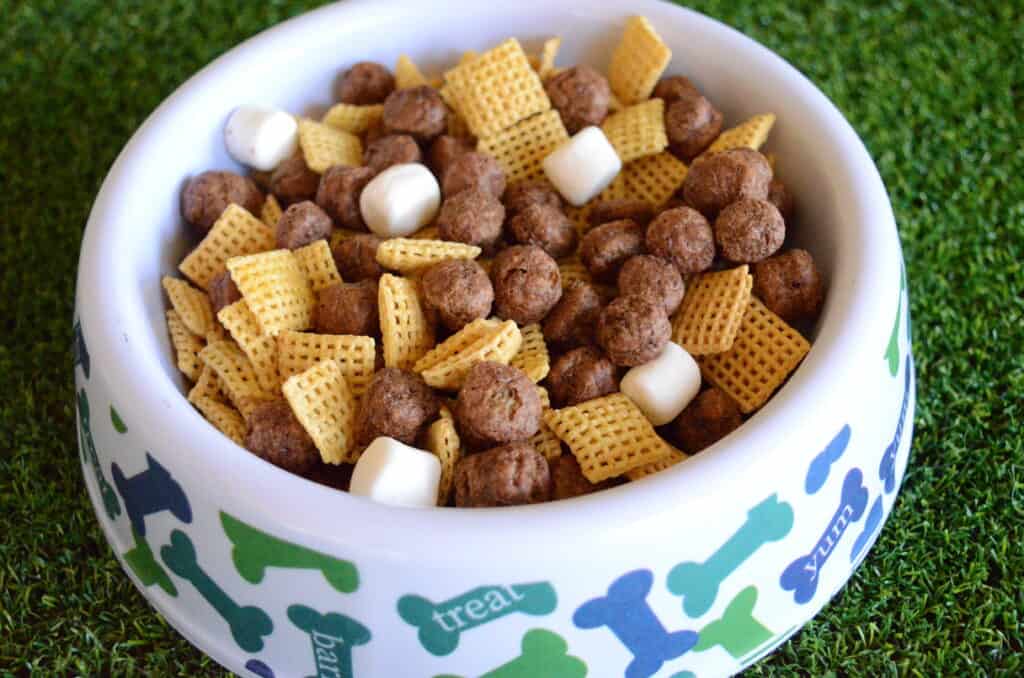 dog bowl puppy chow snack mix