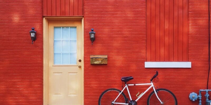 red wall with bike stock