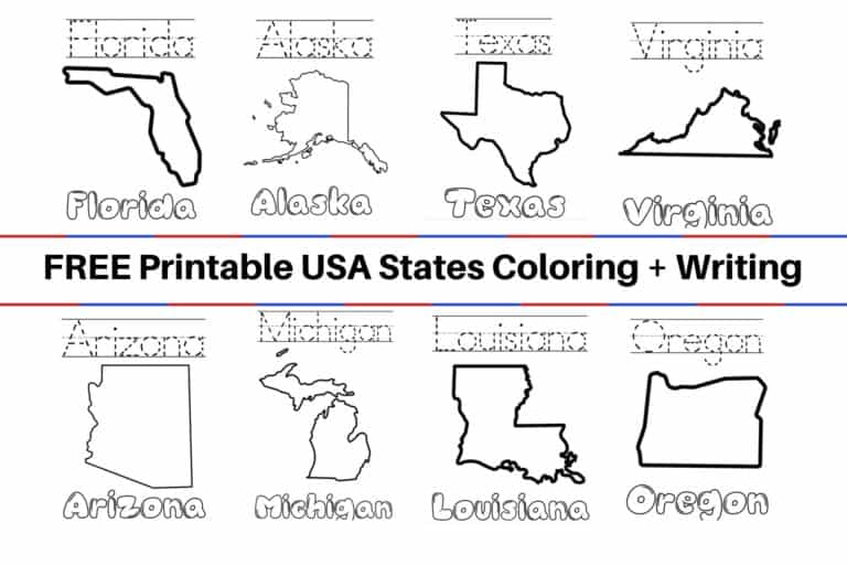 FREE United States Coloring Book and Writing Worksheets by State