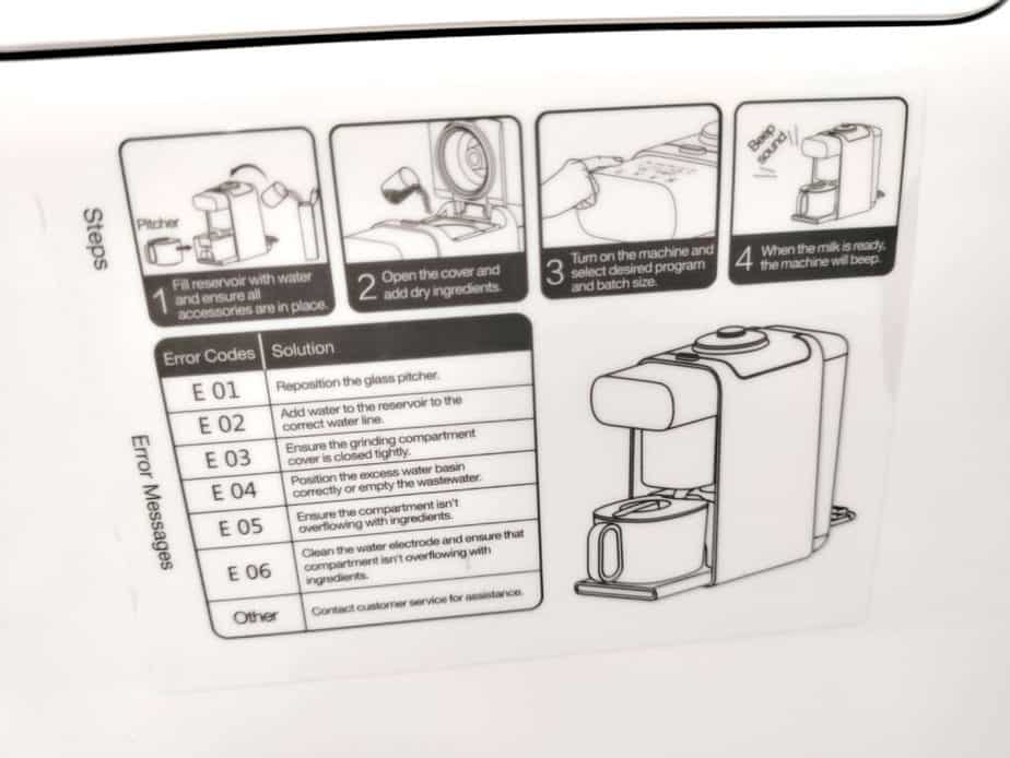 troubleshooting error codes on Milkmade