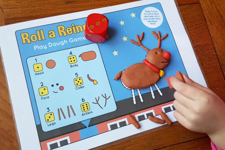 FREE Printable Winter Math Game – Roll a Reindeer Sensory Activity