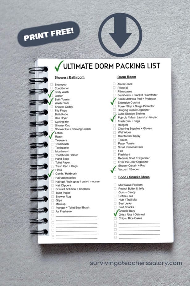 Dorm Packing List Printable pin