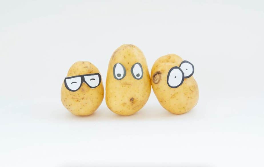 3 potatoes with googly eyes