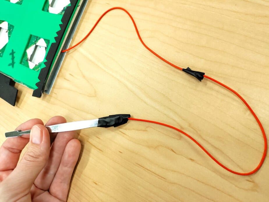 wires taped to tweezers in DIY Operation game