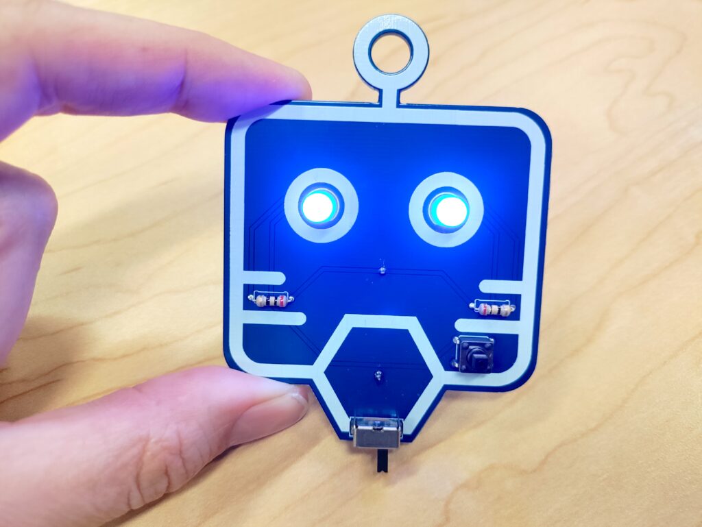 robot head with LED light eyes from Easy Beginner Soldering Kits by CircuitMess