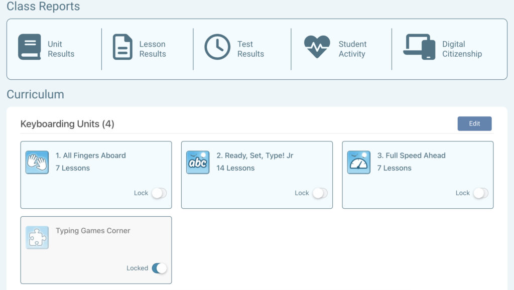 Taito Learning Typetastic Curriculum Dashboard